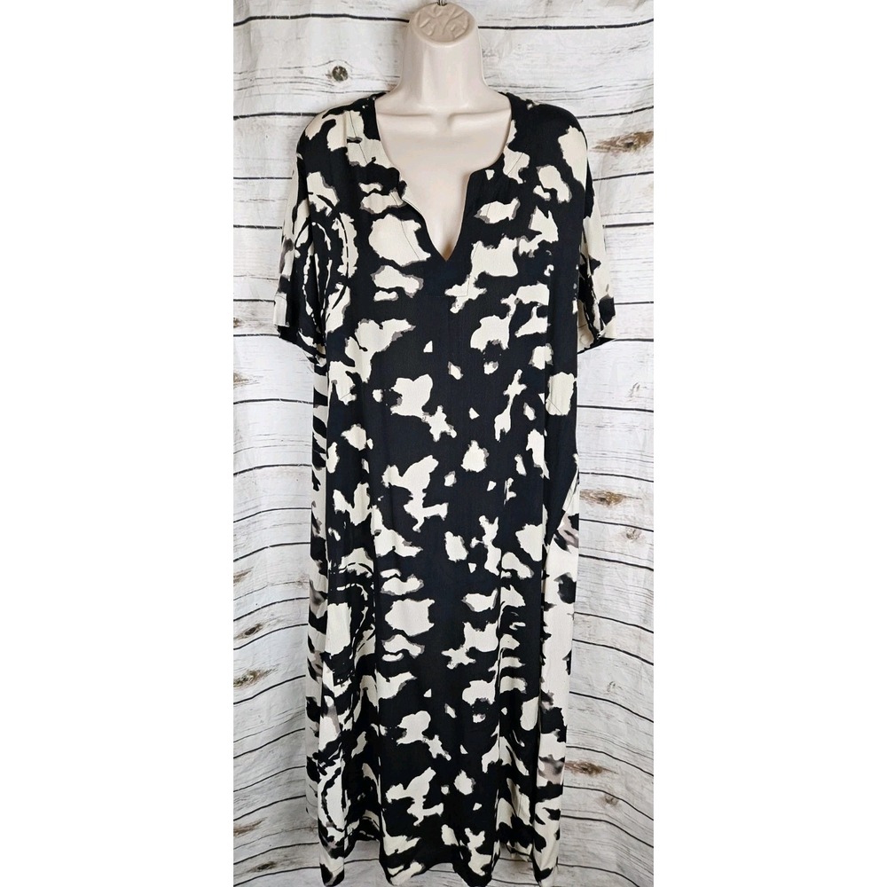 Alembika Black Abstract Floral Dress 2 Medium Midi Viscose Lagenlook